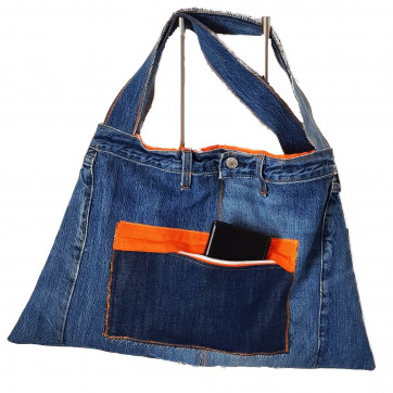 Jeanstasche upcycling blau orange