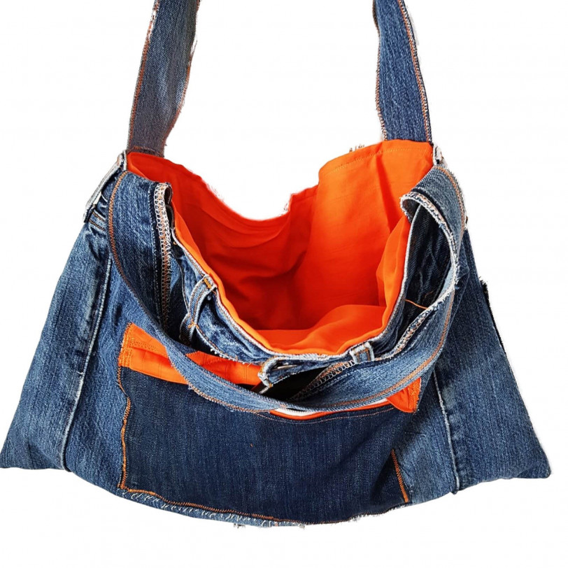 Jeanstasche upcycling blau orange