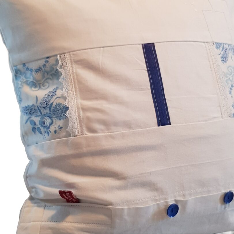 vintage Patchwork weißblau Kissenbezug – Bild 3