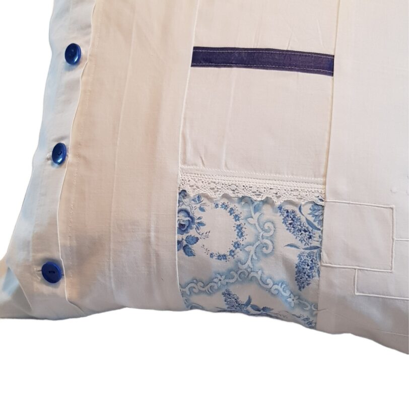 vintage Patchwork weißblau Kissenbezug – Bild 2