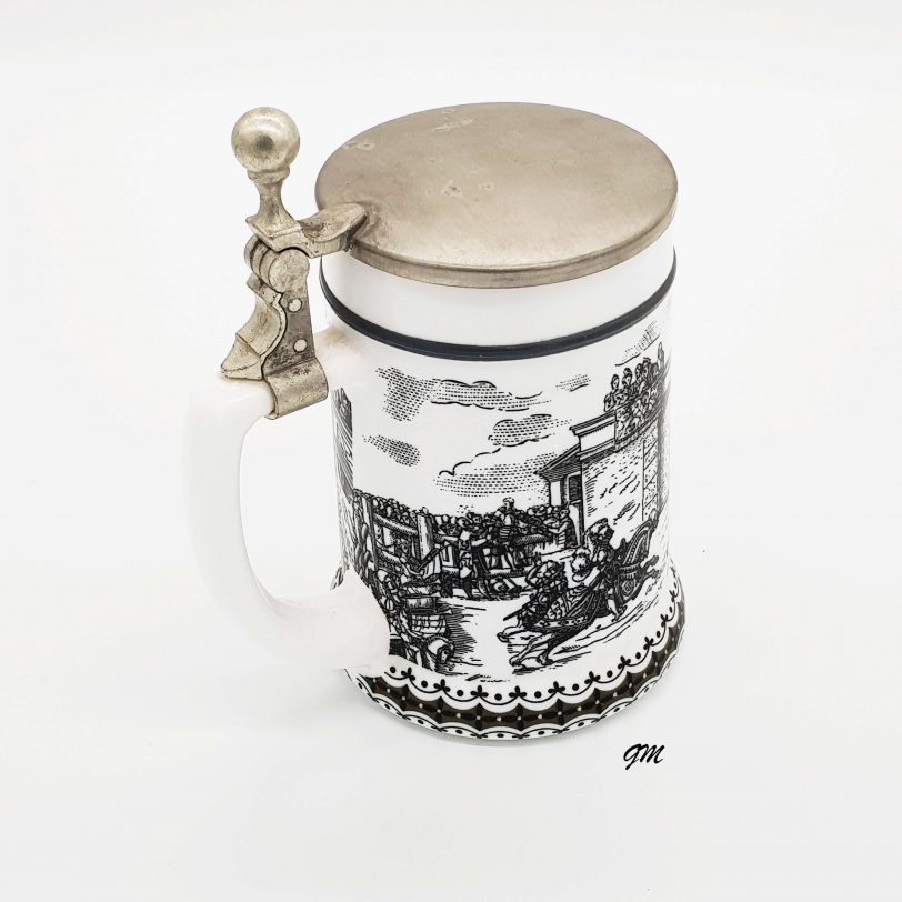 Bierkrug, Bierseidel Henkel Zinndeckel