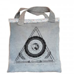 Stofftasche aus Baumwolle, grau, Unikat