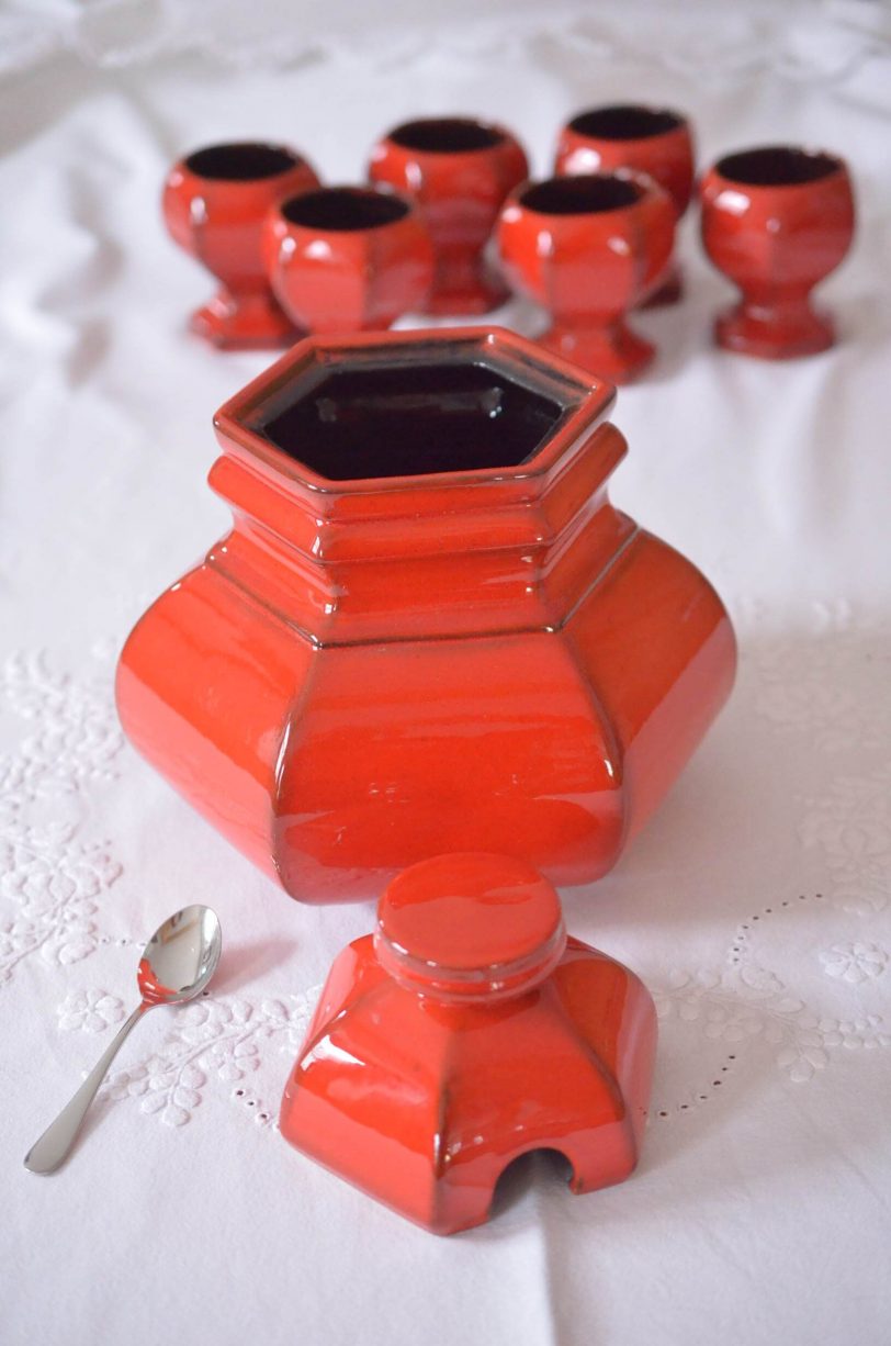 Keramik Bowleservice 70er, sechseckig,