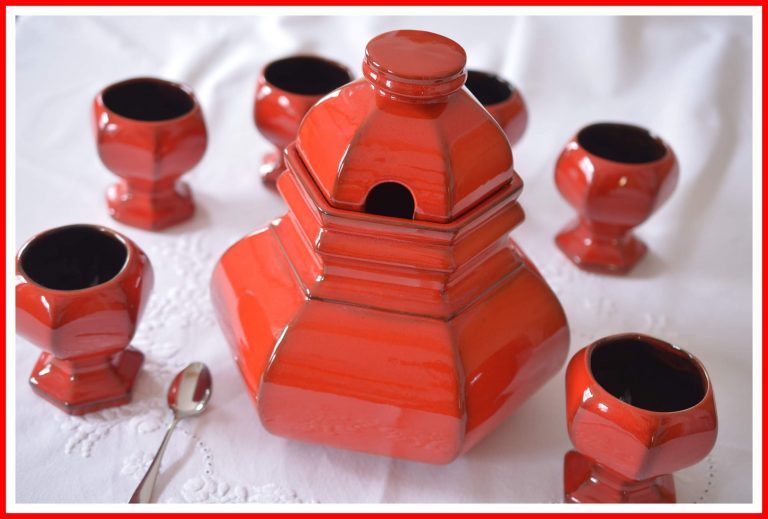 Keramik Bowleservice 70er, sechseckig,