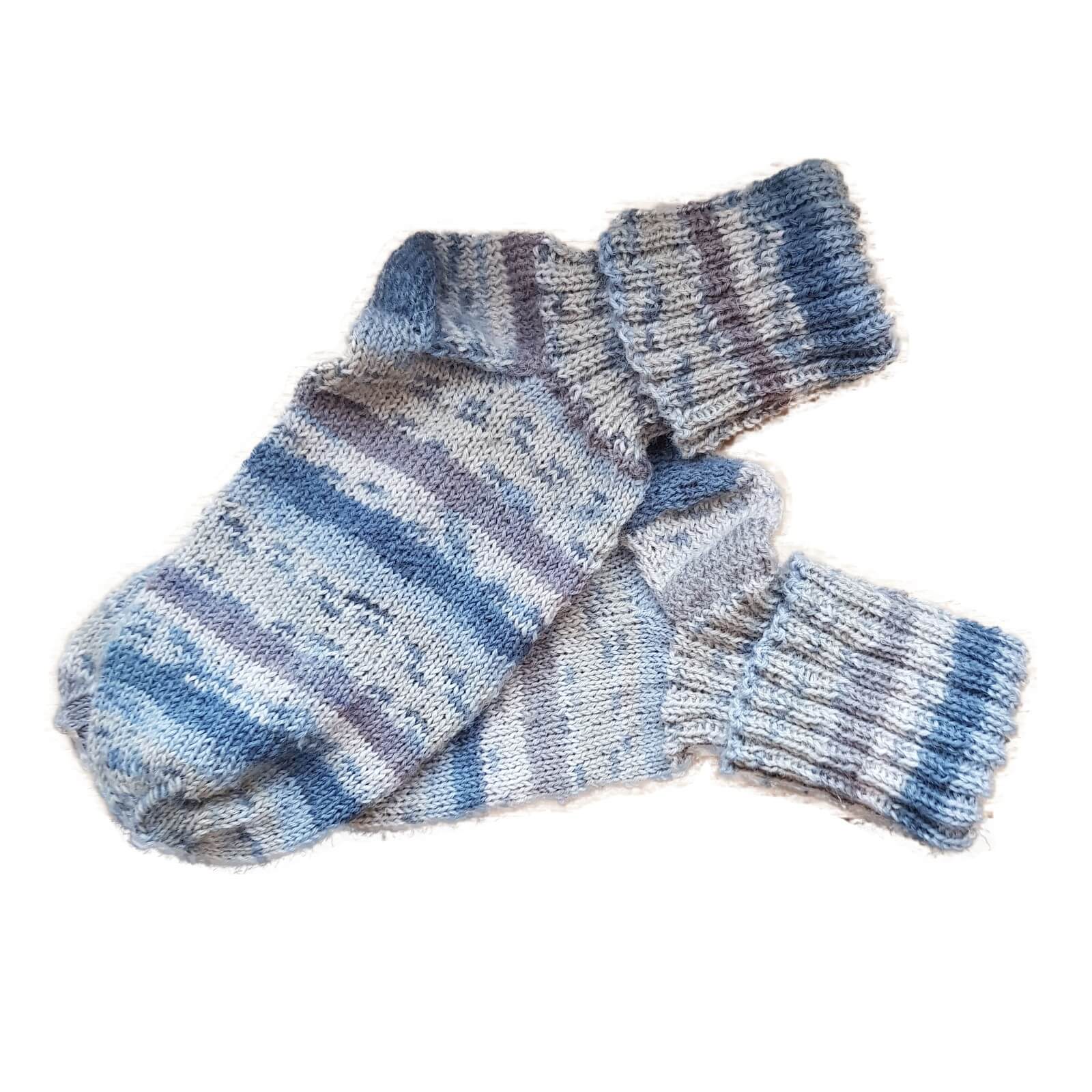 handgestrickte Wollsocken, 40/41 türkis gestreift, Yogasocken