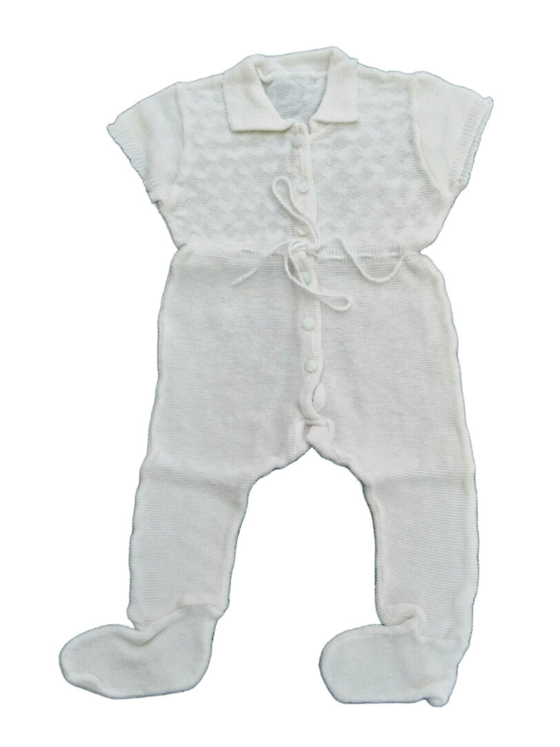 Vintage weißer Baby Strampler, Größe 68, 50er
