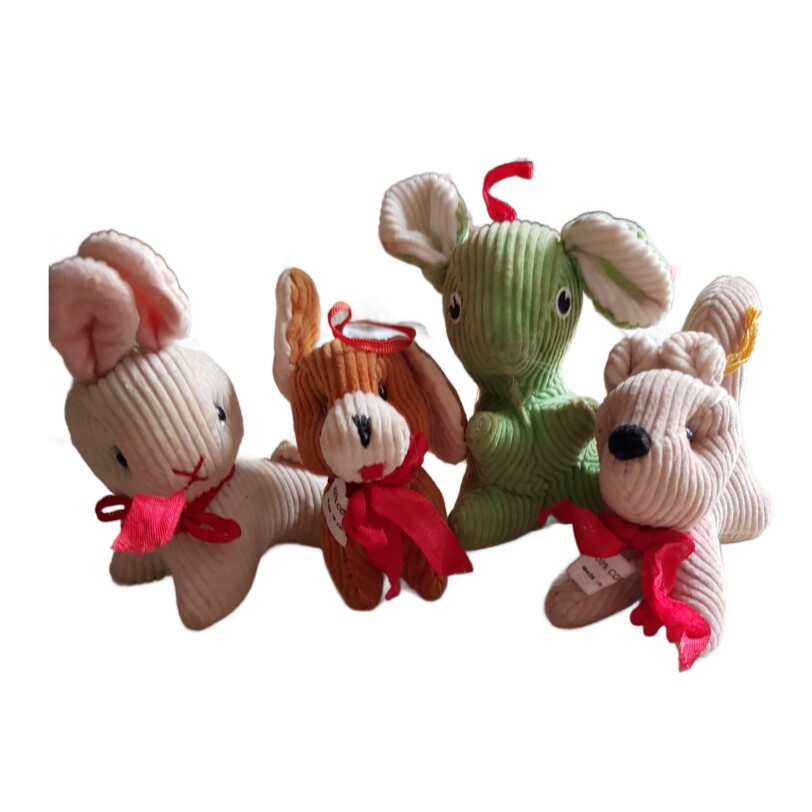 4 Stofftiere Dekoration Cord 70er Jahre